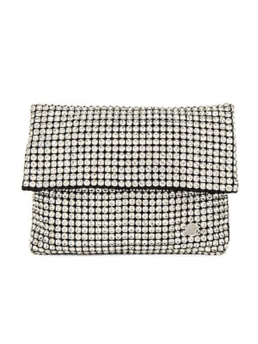 Olga Berg Crystal Mesh Foldover Clutch - Silver